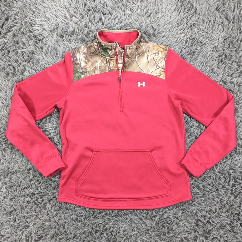 UNDER Armour Women's Half Zip Pullover Sweatshirt Loose Fit Fuchsia Camo Large